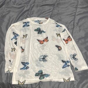 Butterfly Print Sheer White Camisole